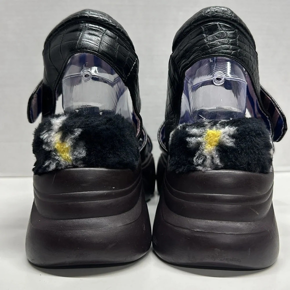 Irregular Choice Platform Sandal Shoes Open Toe Faux Snake Skin Fur Black 41 10 - Picture 3 of 11